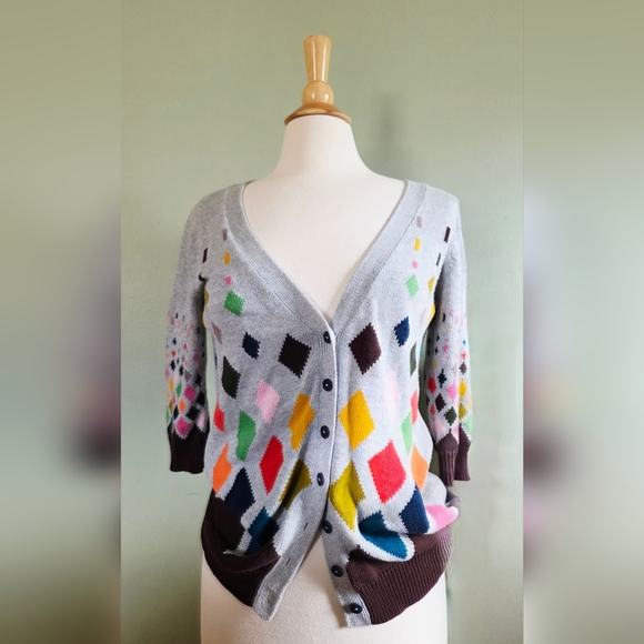 Anthropologie Sweaters - Anthropologie Ingrid Hass Colorful Cotton Diamond Cardigan Size Medium